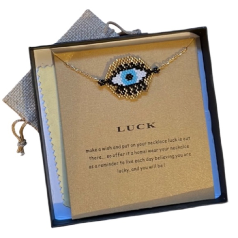 NWT Bali Bali Luck Gold Multi Evil Eye Seed Beaded Chain Necklace